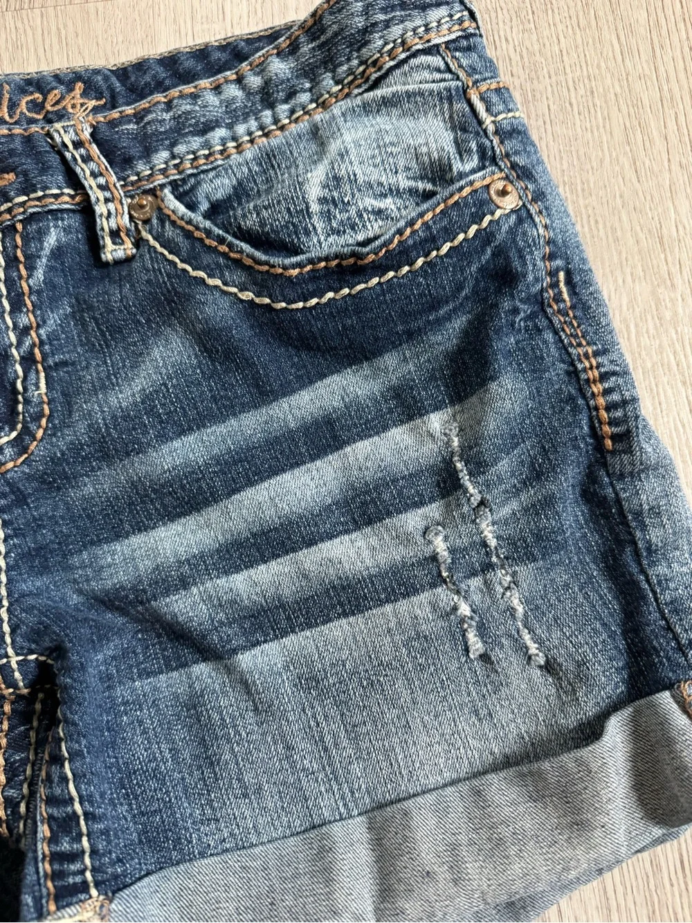 Maurices Blue Distressed Cuffed Denim Shorts